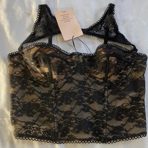 J. Crew shorts and SHEIN Black Lace Bustier Crop Top - Picture 5 of 6